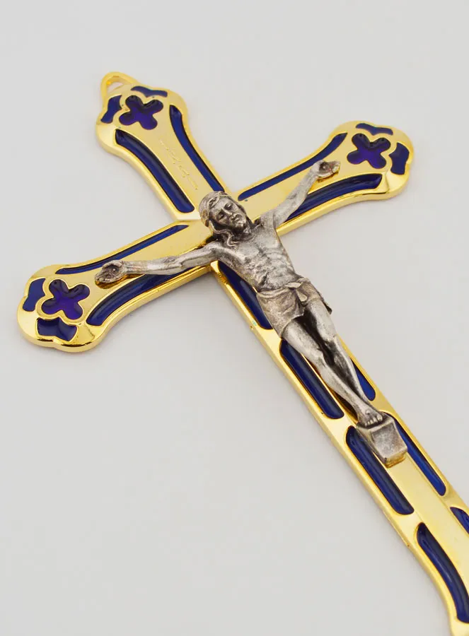 Kruzifix Kreuz Glasmalerei Metall Goldfarben - 17cm (pic 3)