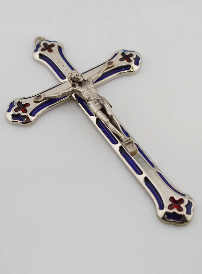 Kruzifix Kreuz Metall Glasmalerei Silberfarben - 13cm (pic 3)