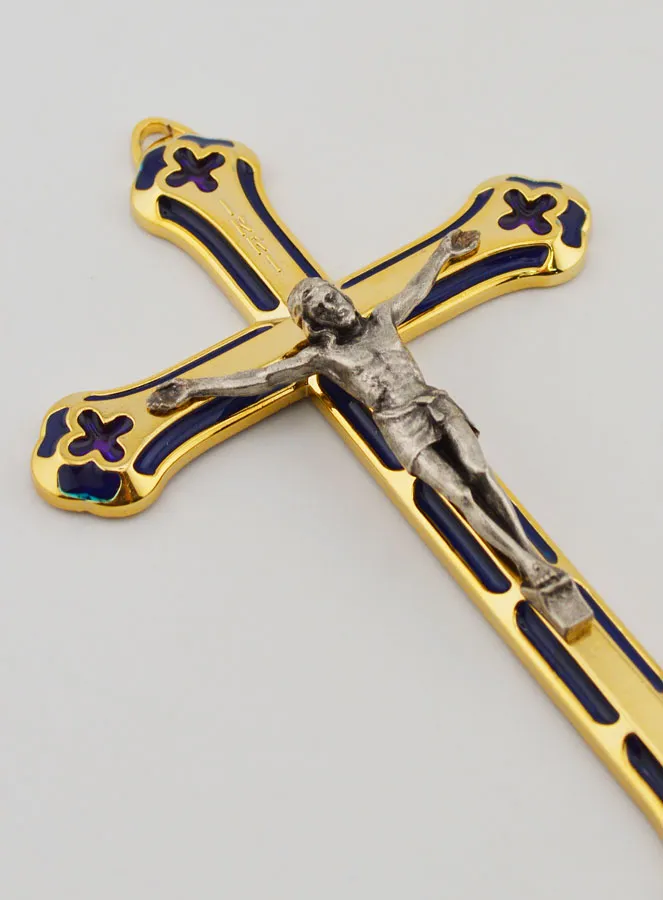 Kruzifix Kreuz Metall Glasmalerei Goldfarben - 13cm (pic 3)