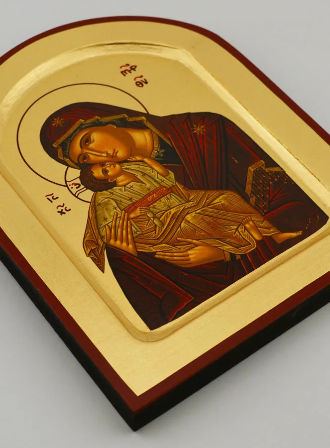 Byzantinische Ikone Maria Jungfrau der Zärtlichkeit Rund - Blattgold - 17 cm (pic 3)