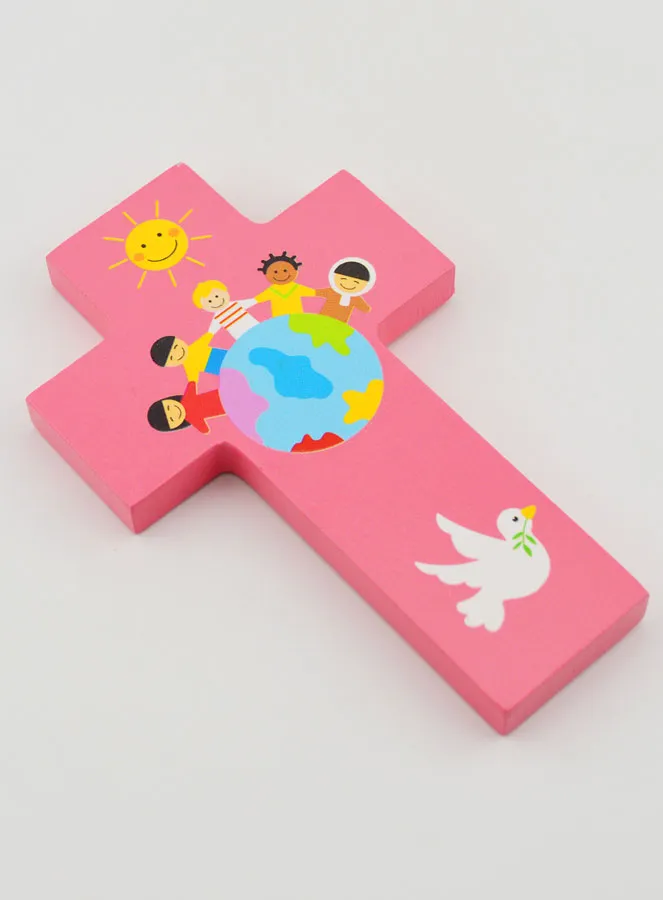 Kinderkreuz aus Holz Kinder der Welt Rosa (pic 3)