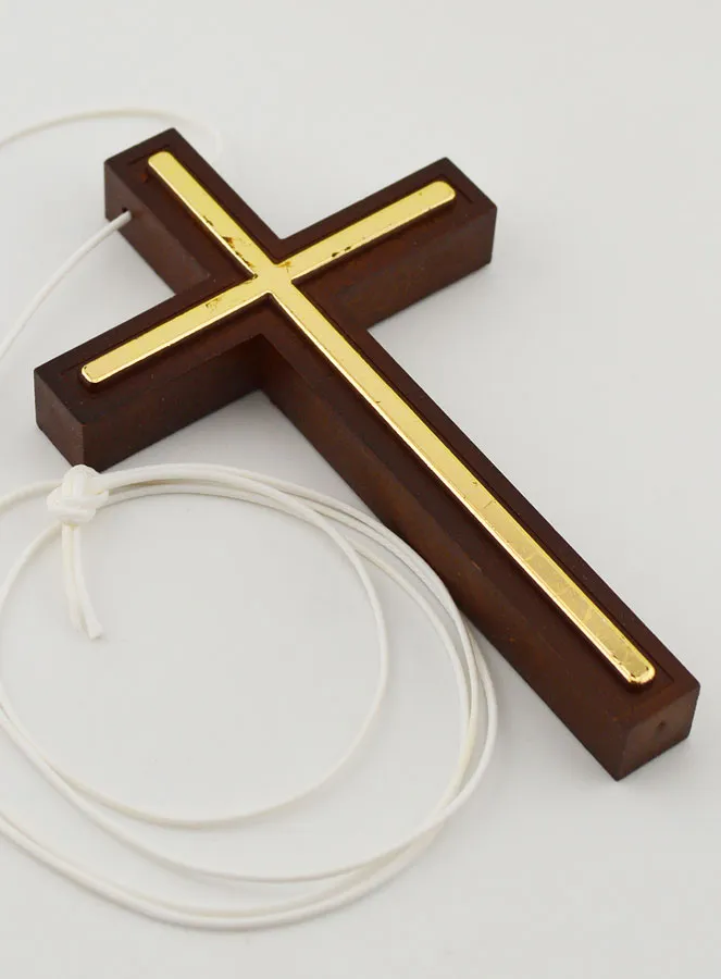 Kommunionkreuz Holz mit Metallauflage Goldfarben - 10 cm (pic 3)