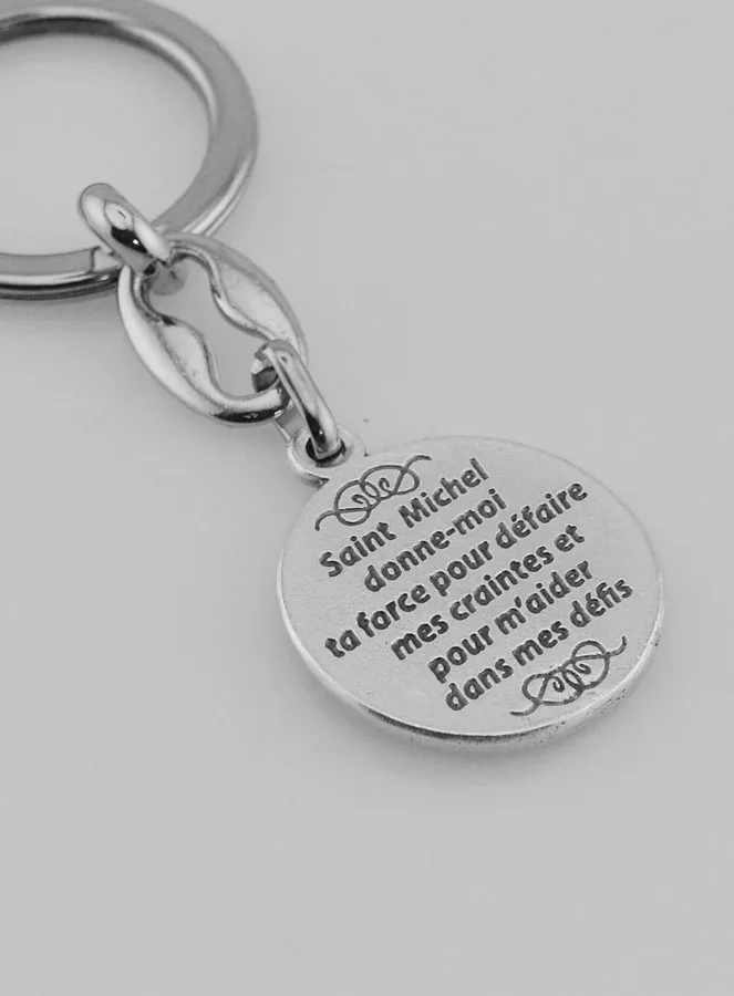 Schlüsselanhänger Heiliger Erzengel Michael Silberfarben mit Gebet (pic 4)