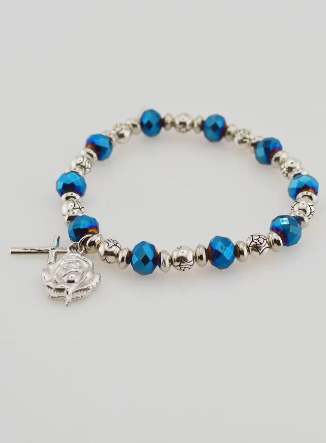 Zehnerrosenkranz Armband Kristallperlen Blau und Strass Silberperlen (pic 3)