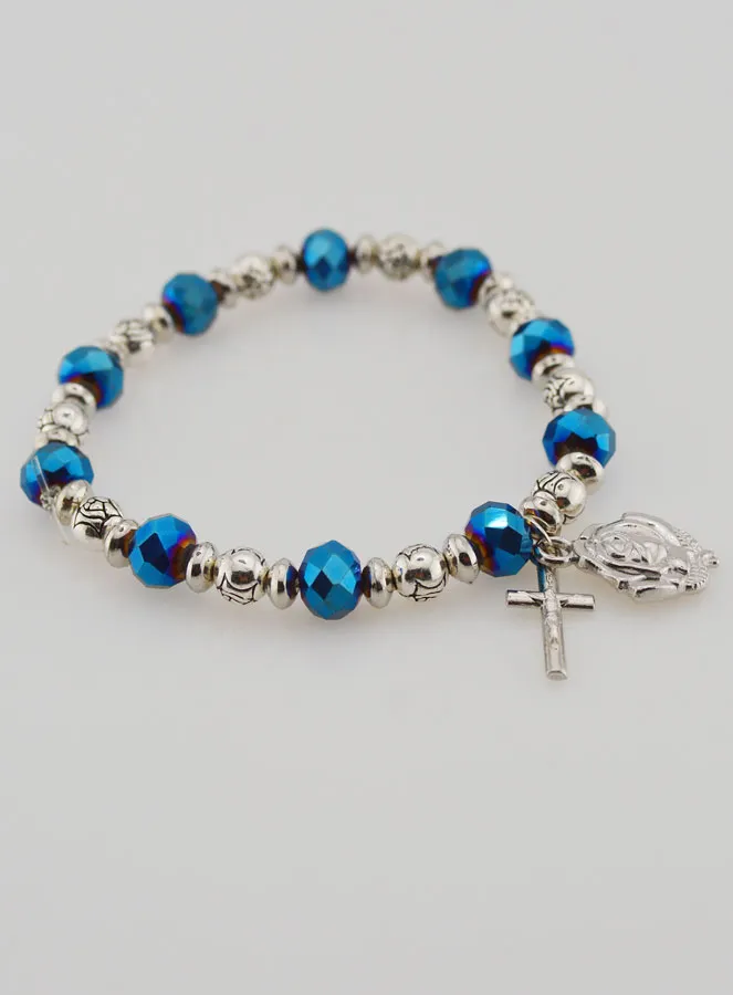 Zehnerrosenkranz Armband Kristallperlen Blau und Strass Silberperlen (pic 4)