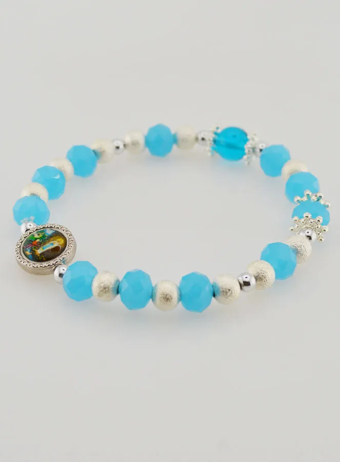 Armband Blaue Glas-Perlen und Medaille von Lourdes (pic 3)