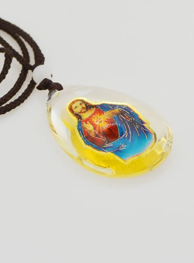 Glas-Medaille Tropfenform - Herz Jesu - mit Band (pic 3)