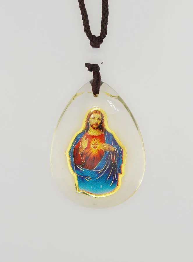 Glas-Medaille Tropfenform - Herz Jesu - mit Band (pic 4)