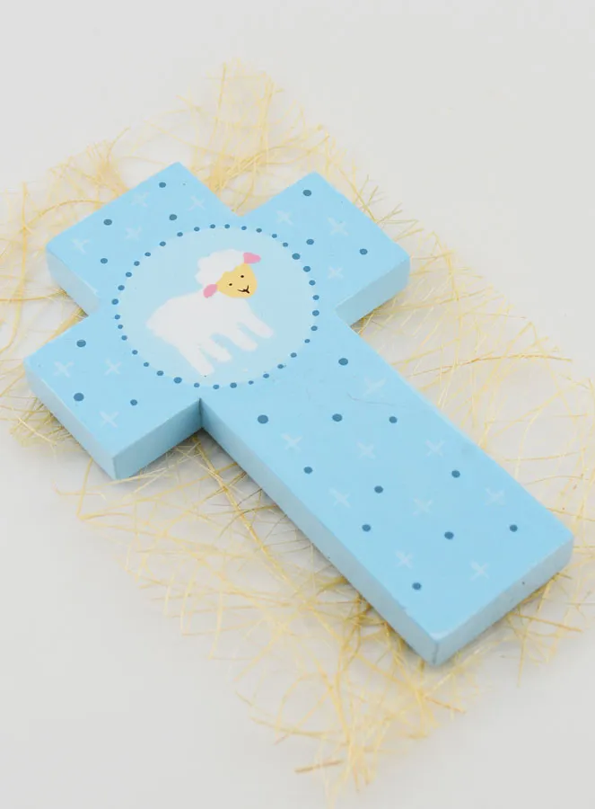 Kinderkreuz Holz Lamm Blau 12cm (pic 3)