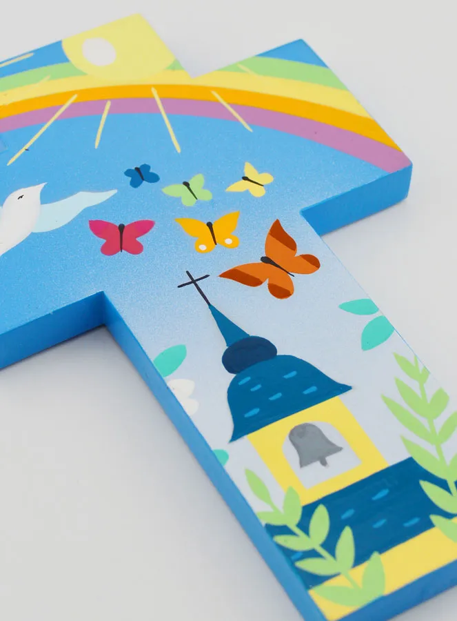 Handbemaltes Kinderkreuz Gottes Welt Vereint 14cm (pic 3)
