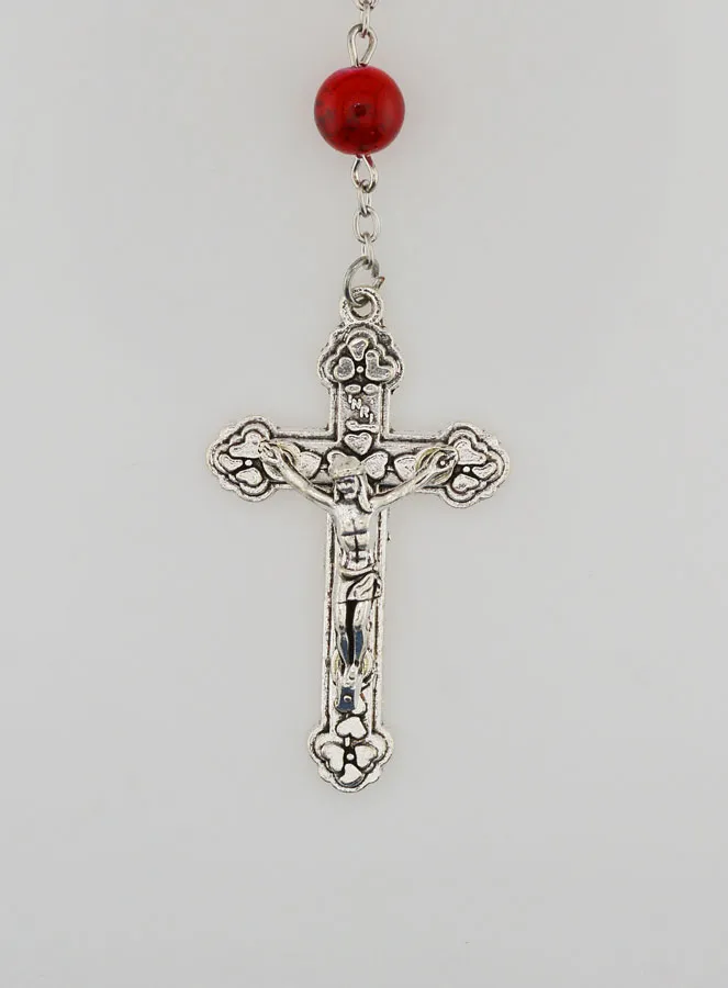Rosenkranz Modeschmuck von Lourdes Rote Schmuckstein-Perlen 8mm (pic 3)