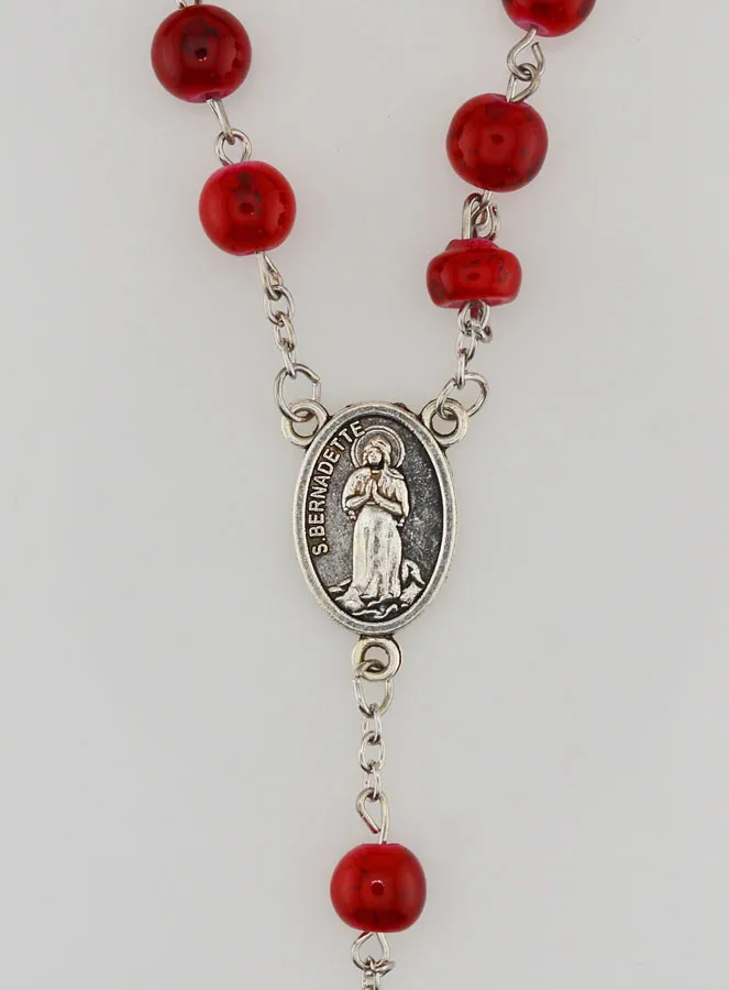 Rosenkranz Modeschmuck von Lourdes Rote Schmuckstein-Perlen 8mm (pic 4)