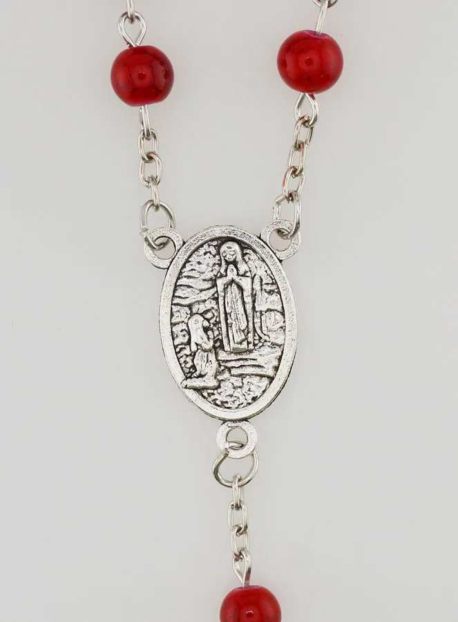 Aktueller Rosenkranz von Lourdes Modeschmuck Perlmutt Rot 60cm (pic 4)