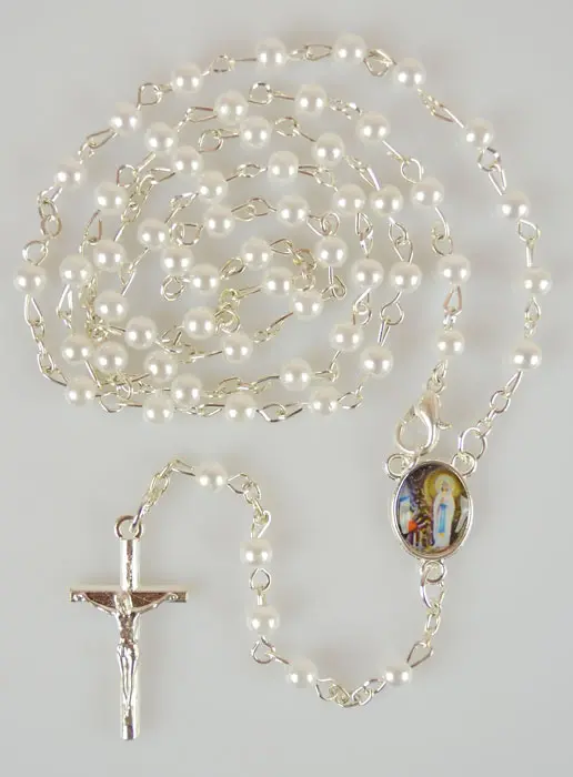 Lourdes-Rosenkranz Perlmutt Weiss mit Verschluss (pic 2)