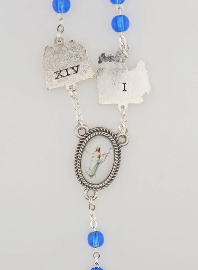 Lourdes Rosenkranz Kreuzweg Kristallperlen Blau (pic 4)