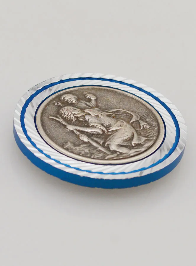 Auto-Medaille Hl Christophorus Silberfarben und Blauer Rand 3,5 cm (pic 3)