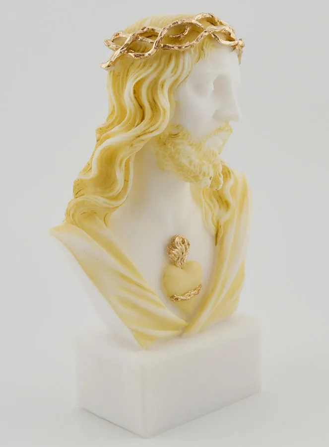 Figur Büste aus Alabaster Herz Jesu mit Dornenkrone - 14cm (pic 3)