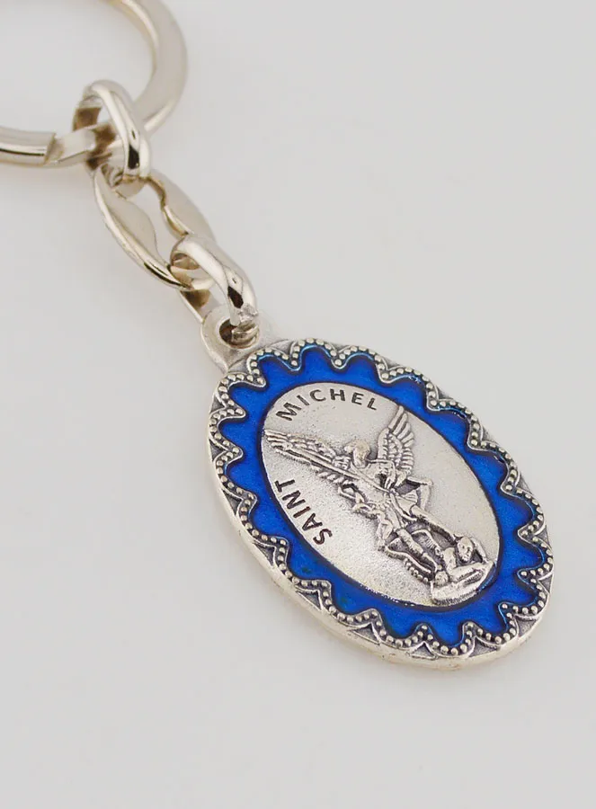 Schlüsselanhänger Hl Erzengel Michael - Metall Blau Emalliert - 4 cm (pic 3)