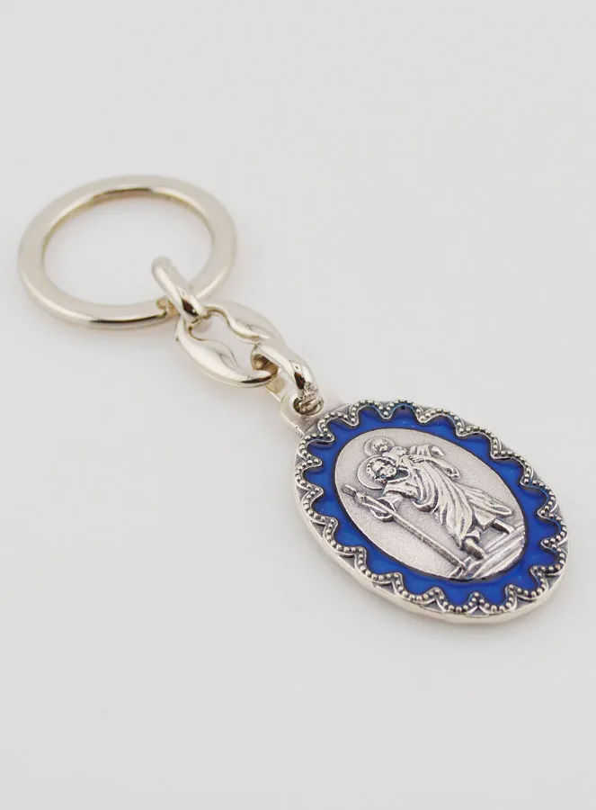 Schlüsselanhänger Heiliger Christophorus Metall Blau Emailliert - 4 cm (pic 3)