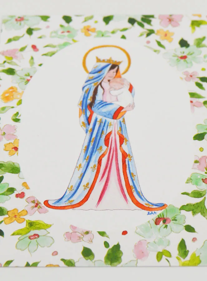 Karte zur Taufe heilige Maria Gekrönt mit Lilie - Grün (pic 2)