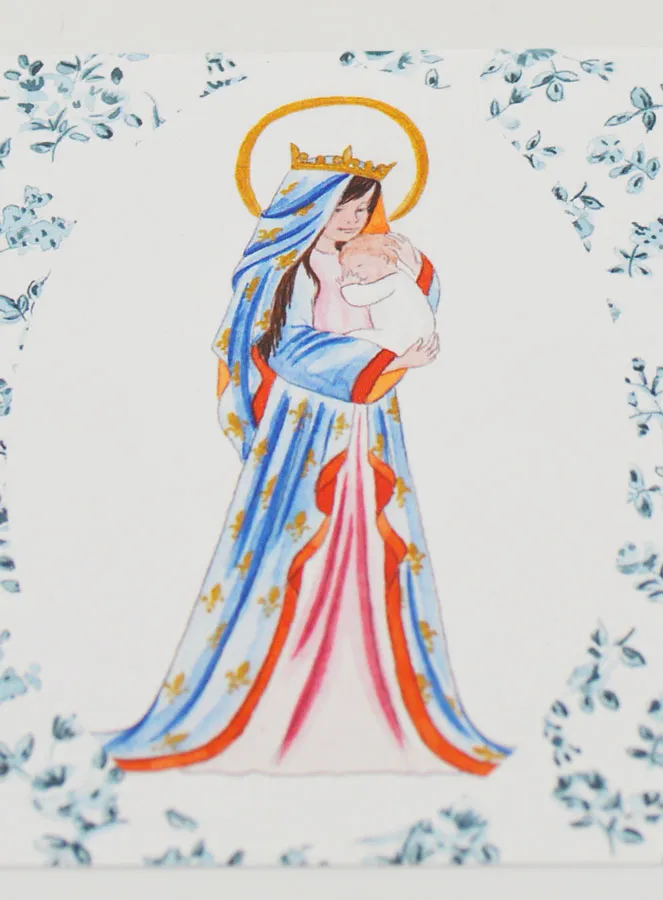 Karte zur Taufe heilige Maria Gekrönt mit Lilie - Blaue Rosen (pic 2)