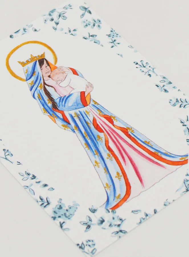 Karte zur Taufe heilige Maria Gekrönt mit Lilie - Blaue Rosen (pic 3)