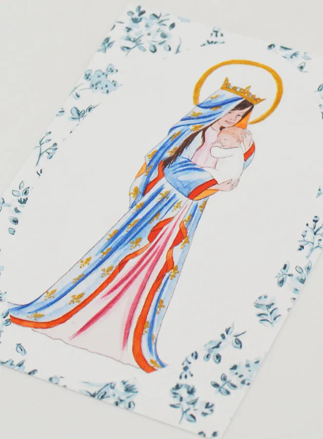 Karte zur Taufe heilige Maria Gekrönt mit Lilie - Blaue Rosen (pic 4)