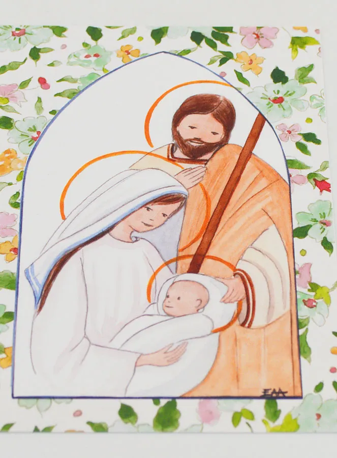 Karte zur Taufe - Die Heilige Familie - Grün (pic 2)
