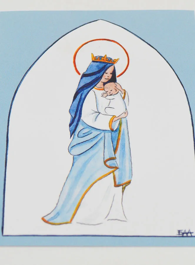 Taufkarte Gekrönte Maria mit dem Kind - Hellblau (pic 2)