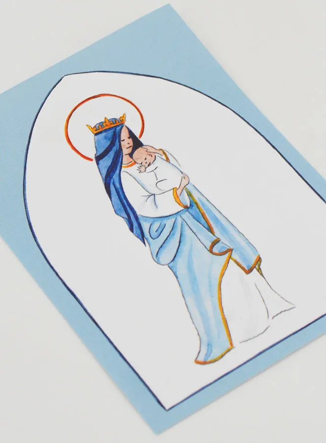 Taufkarte Gekrönte Maria mit dem Kind - Hellblau (pic 3)