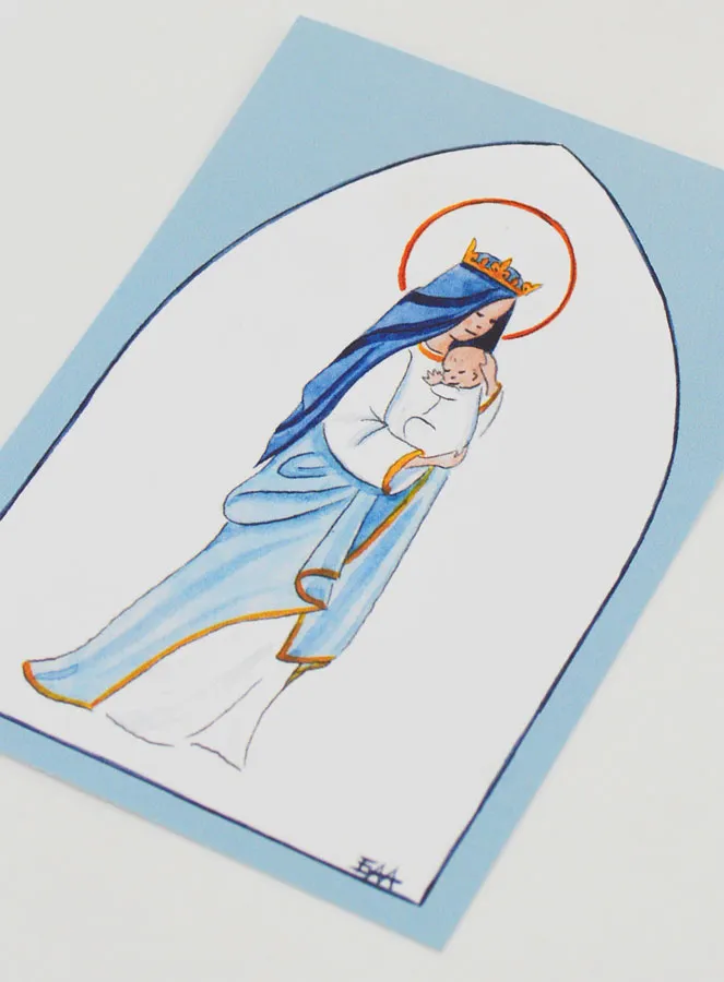 Taufkarte Gekrönte Maria mit dem Kind - Hellblau (pic 4)