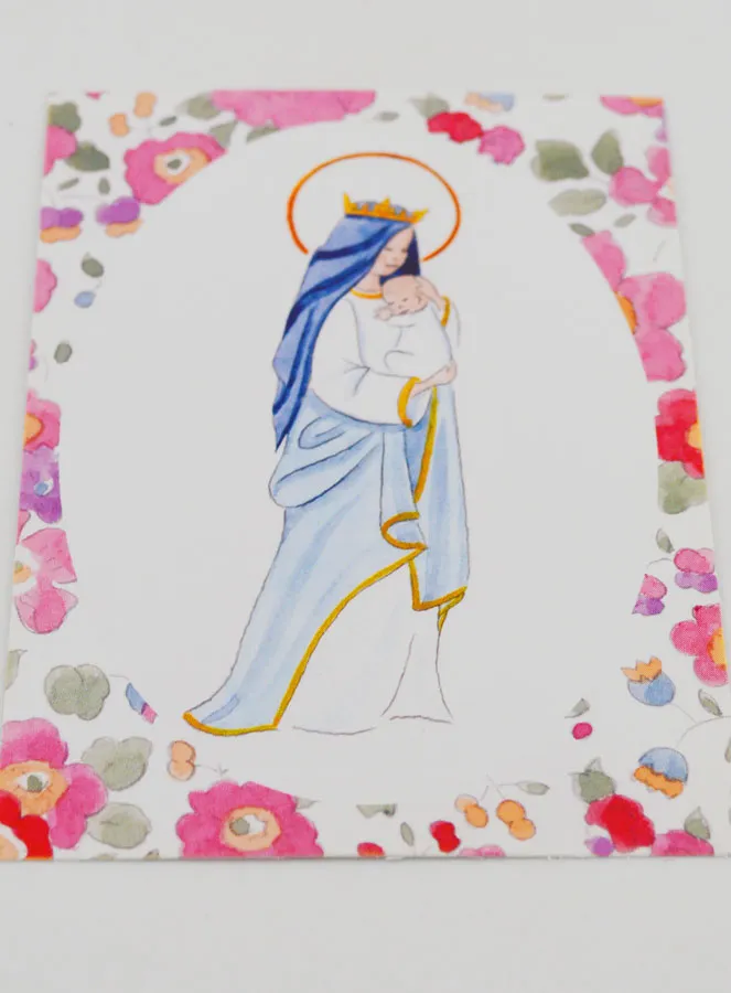 Taufkarte Gekrönte Maria mit Jesus Kind - Rosa Blumen (pic 2)