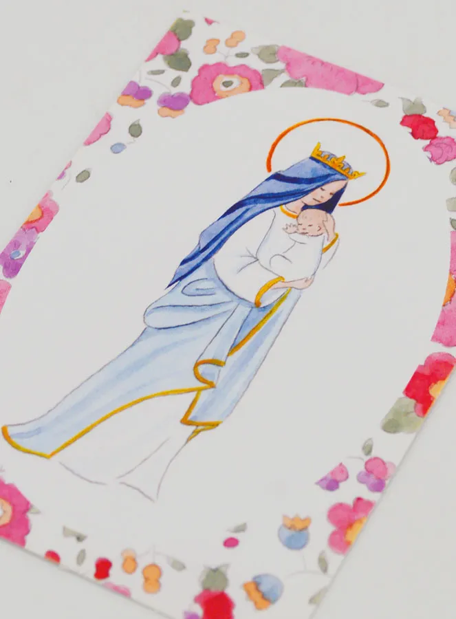 Taufkarte Gekrönte Maria mit Jesus Kind - Rosa Blumen (pic 4)