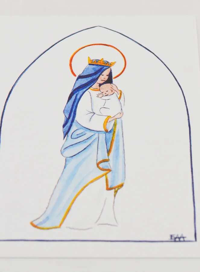 Taufkarte heilige Maria Gekrönt mit dem Kind - Weiss (pic 2)