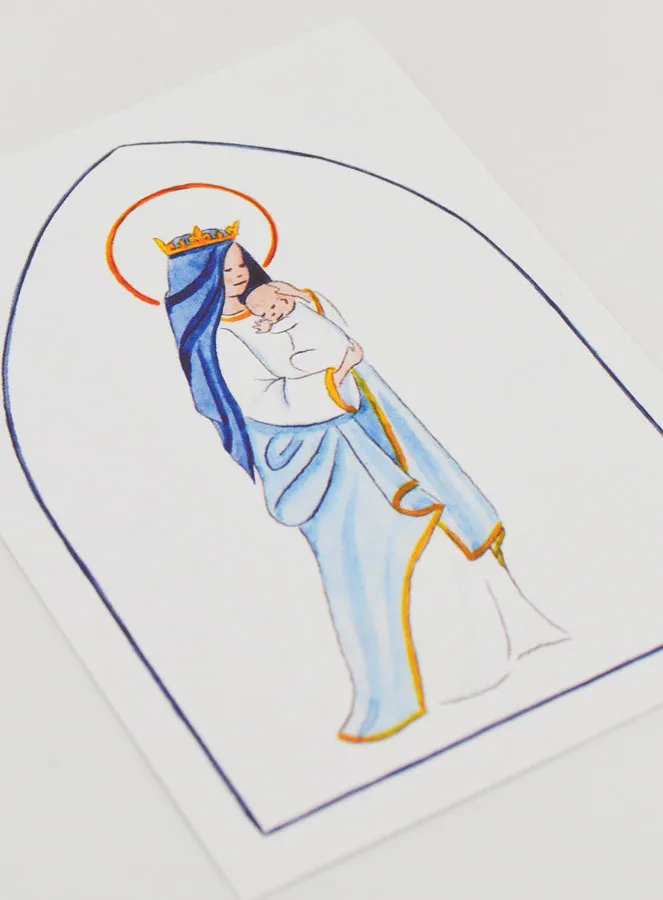 Taufkarte heilige Maria Gekrönt mit dem Kind - Weiss (pic 3)