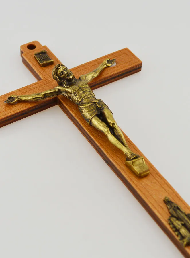Holz Kruzifix Erscheinungen Madonna von Lourdes - Goldfarben 16 cm (pic 3)