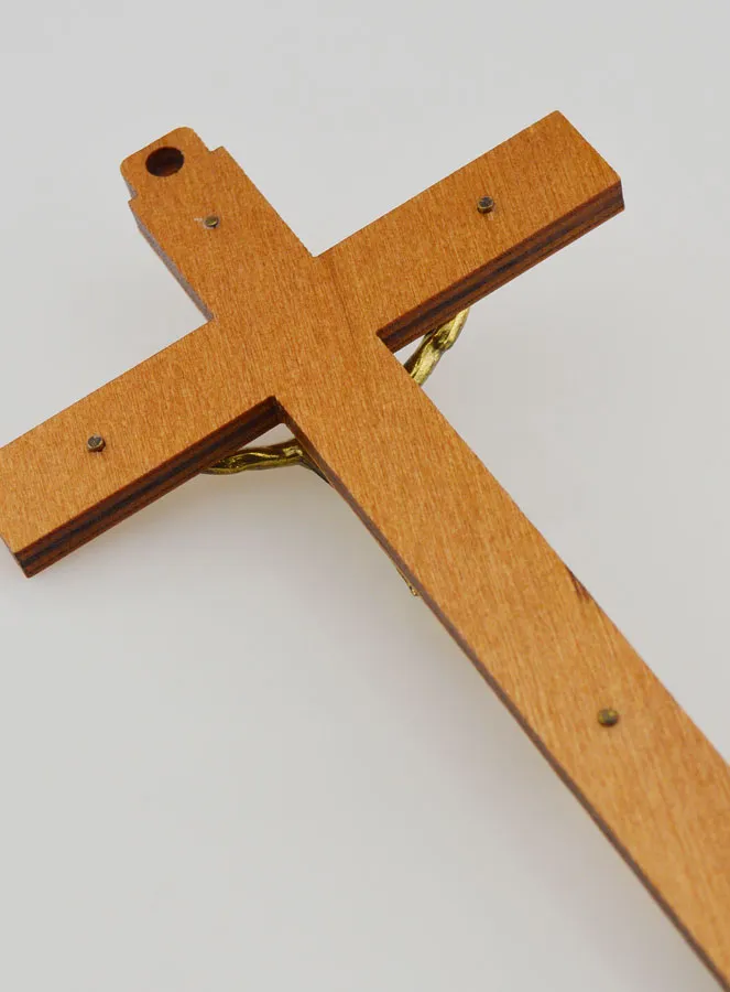 Holz Kruzifix Erscheinungen Madonna von Lourdes - Goldfarben 16 cm (pic 4)