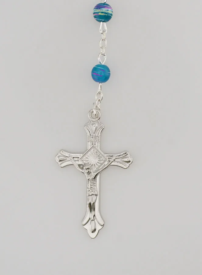 Lourdes Rosenkranz Rot Blaue Perlen - 60 cm (pic 3)