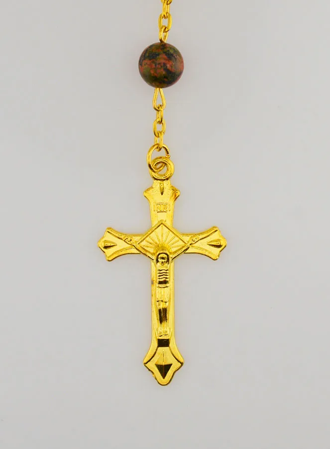 Vergoldeter Rosenkranz Echt Unakit Stein Perle (pic 3)