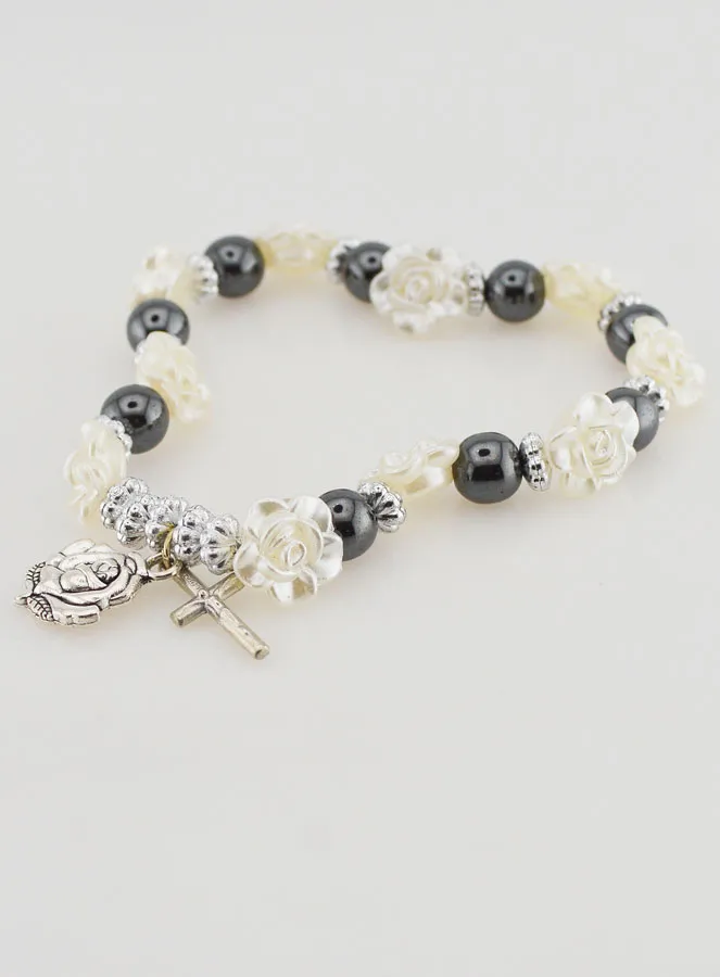 Zehnerrosenkranz Armband Perlmutt Perlen Schwarz und Rosen (pic 3)