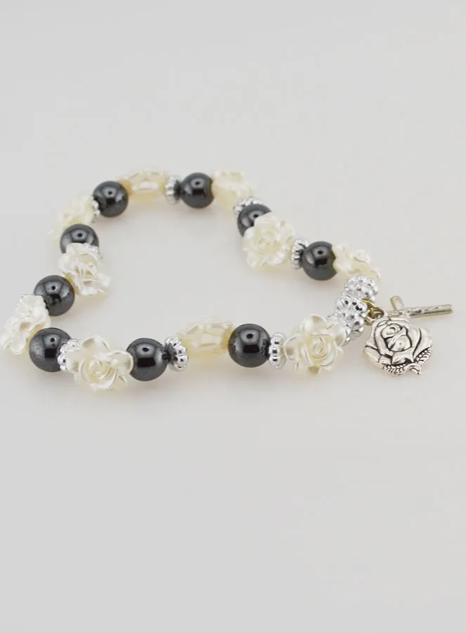 Zehnerrosenkranz Armband Perlmutt Perlen Schwarz und Rosen (pic 4)