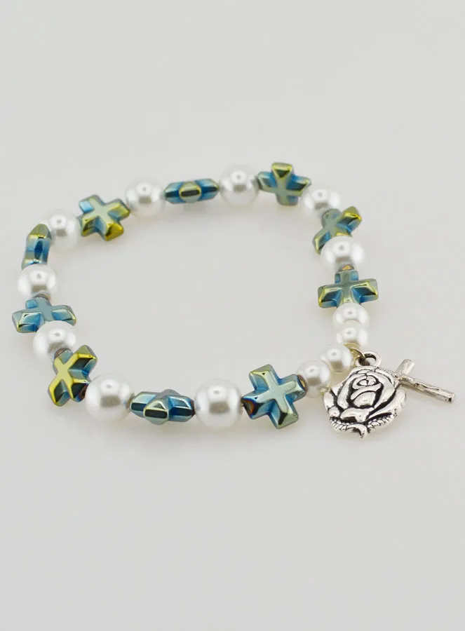 Zehnerrosenkranz-Armband Perlen und Kreuz Perlmutt Grün (pic 4)