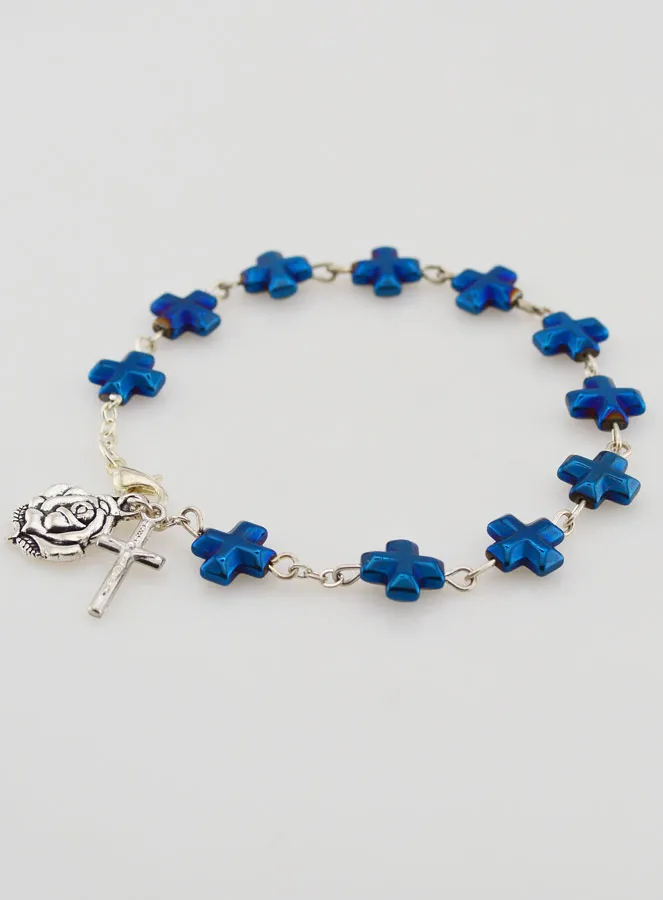Zehnerrosenkranz Armband Perlmutt Kreuz Blau (pic 3)
