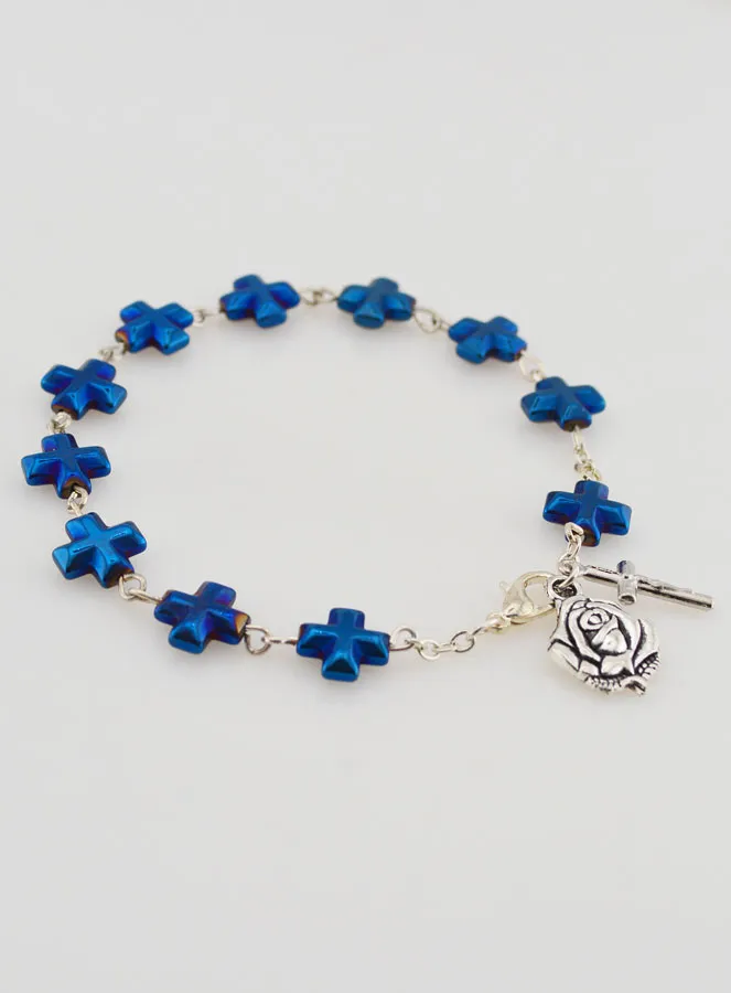 Zehnerrosenkranz Armband Perlmutt Kreuz Blau (pic 4)