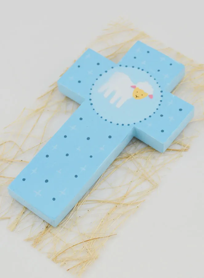 Holz-Kreuz Blau mit Lamm - Geschenk zur Taufe (pic 4)
