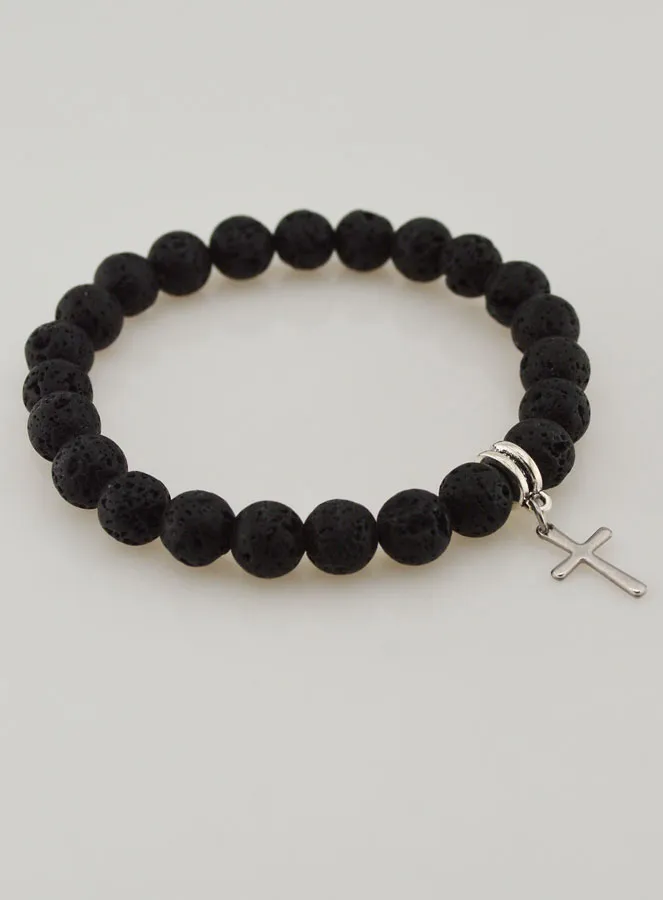 Religiöses Armband aus Lavastein mit Kreuz (pic 3)