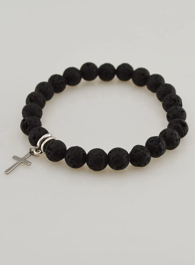 Religiöses Armband aus Lavastein mit Kreuz (pic 4)