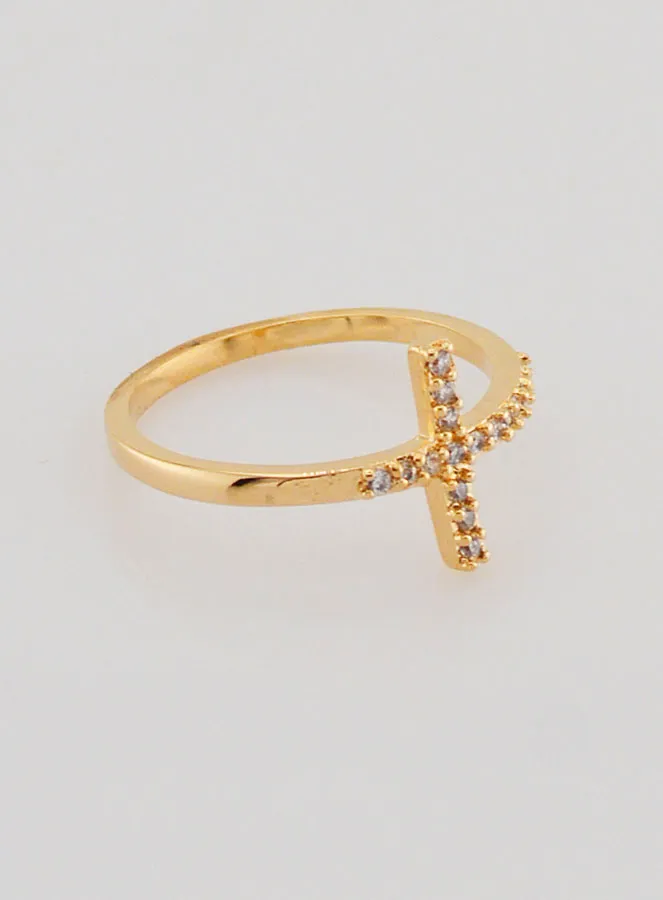 Ring Kreuz und Strass Diamanten Vergoldet - Grösse 58 (pic 3)