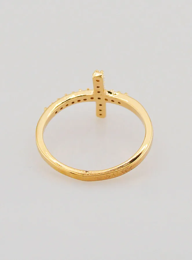 Ring Kreuz und Strass Diamanten Vergoldet - Grösse 58 (pic 4)
