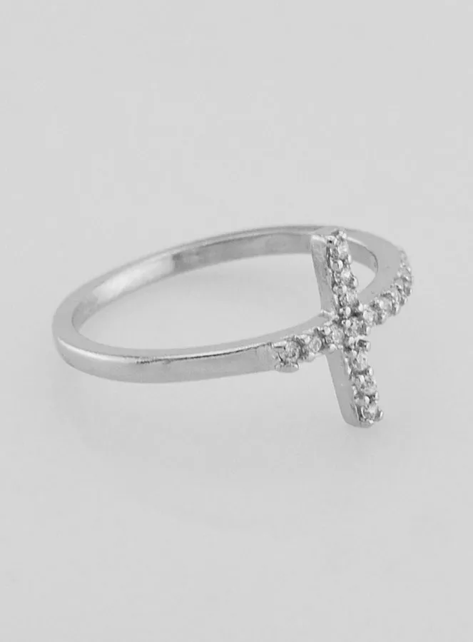Ring Kreuz und Strass Diamanten - 925er Silber - Grösse 58 (pic 3)